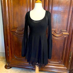 Black sweater dress with lace lining